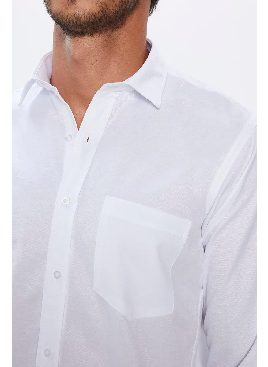 تودورس Men's Classic Fit Regular Cut Cotton Single Pocket Dobby White Shirt