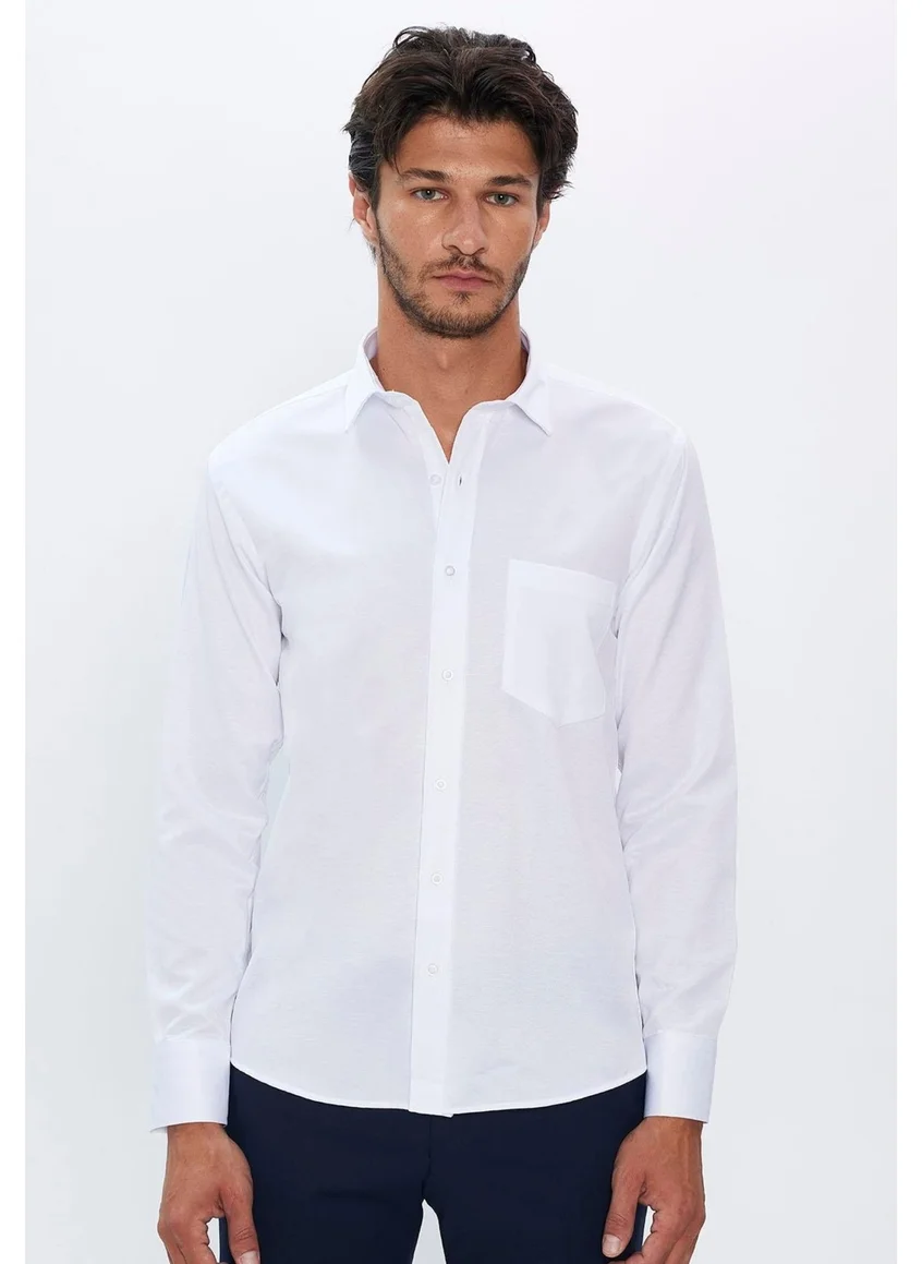 تودورس Men's Classic Fit Regular Cut Cotton Single Pocket Dobby White Shirt