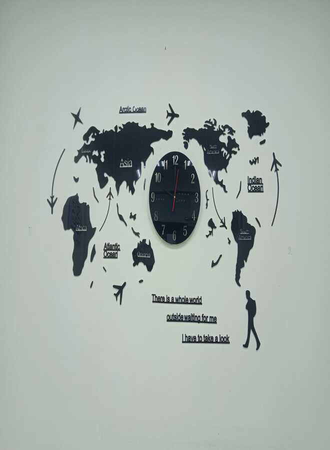 DETREND 1PC Unique Acrylic Wall Clock Creative World Map Wall Hanging Clock For Office Home Living Room Wall Art Black - Image 5
