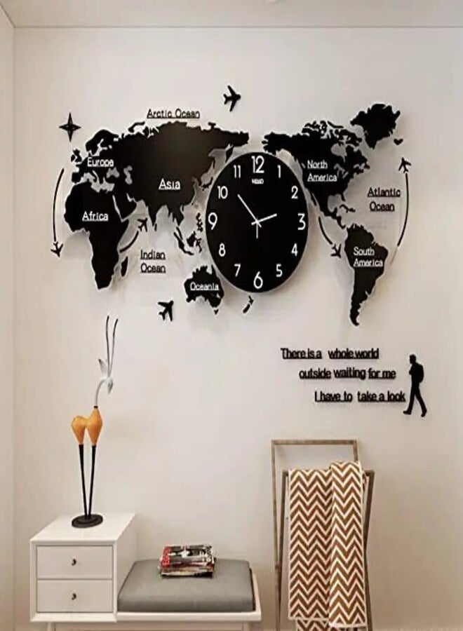 DETREND 1PC Unique Acrylic Wall Clock Creative World Map Wall Hanging Clock For Office Home Living Room Wall Art Black - Image 2