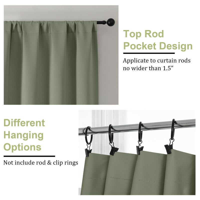 OWENIE Sally Sage Green Blackout Kitchen Curtains 36 Inch Length 2 Panels Set, Half Small Window Rod Pocket Room Darkening Curtains Tiers for Kitchen Bathroom, 2 Pcs Each W40 x L36 Inch, Sage Green - Image 4