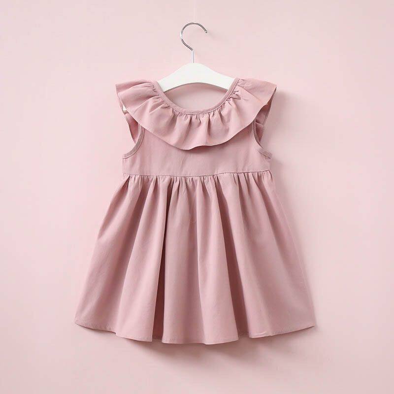 Girls Princess Dress with Bow and Pleated Skirt Solid Color - Image 3