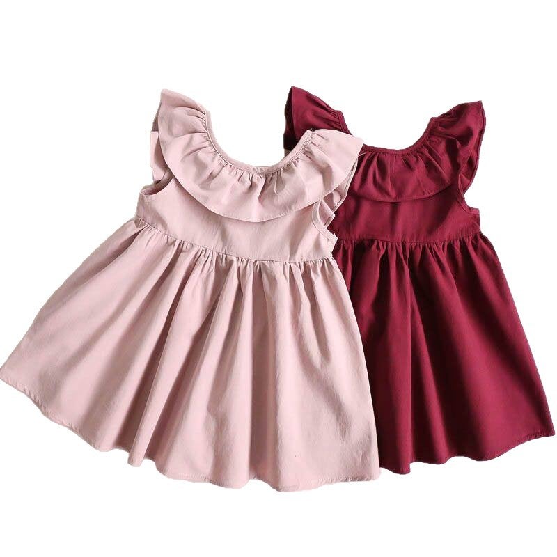 Girls Princess Dress with Bow and Pleated Skirt Solid Color - Image 4