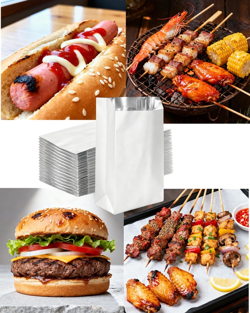 Molutjin 100 Pack Foil Sandwich Wrap, 8.26"x4.7" Insulated Hot Dog Bag, Grease Resistance Paper Foil Hamburgers Bags for Breakfast Lunch, Fast Food, Food Truck, Serving, BBQ - Image 3