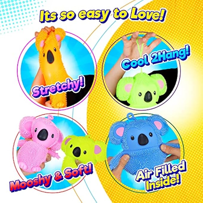 Ja-Ru Koala Bear Pets Stretchy Squishy Fidget Toy (2 Koalas Assorted) Stress Relief Bedtime Buddies, with Hair Tentacles Like Noodles. Party Favor Birthday Decorations Bouncy Toy for Kids & Adults 6710-2s - Image 4