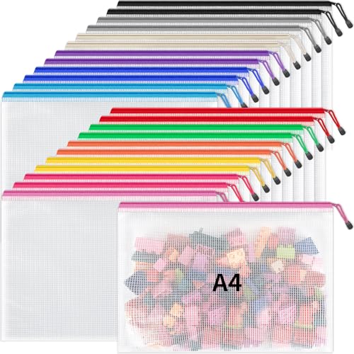 Umriox 24 Pack 12 Colors Zipper Pouches for Organizing, Letter Size, A4 Size, Zipper Bags for Puzzles & Board Game Storage, Office Supplies Travel Toiletries - Image 1