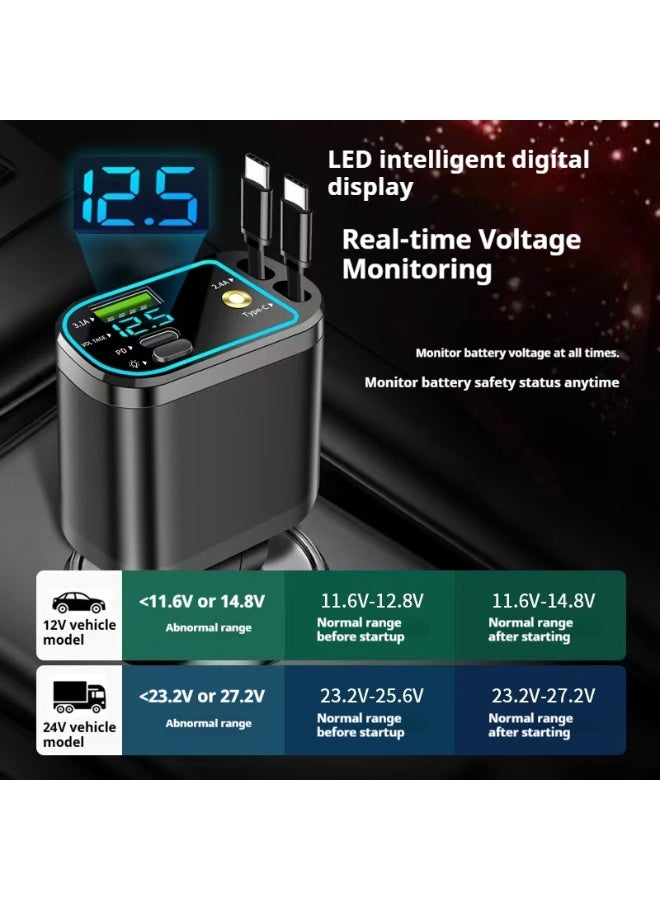 66W super fast car charger for Starlight Top 4 and a USB+PD retractable Type-C cable with digital voltage display of 12-24V are compatible with cars, sedans, Huawei, Samsung - Image 4