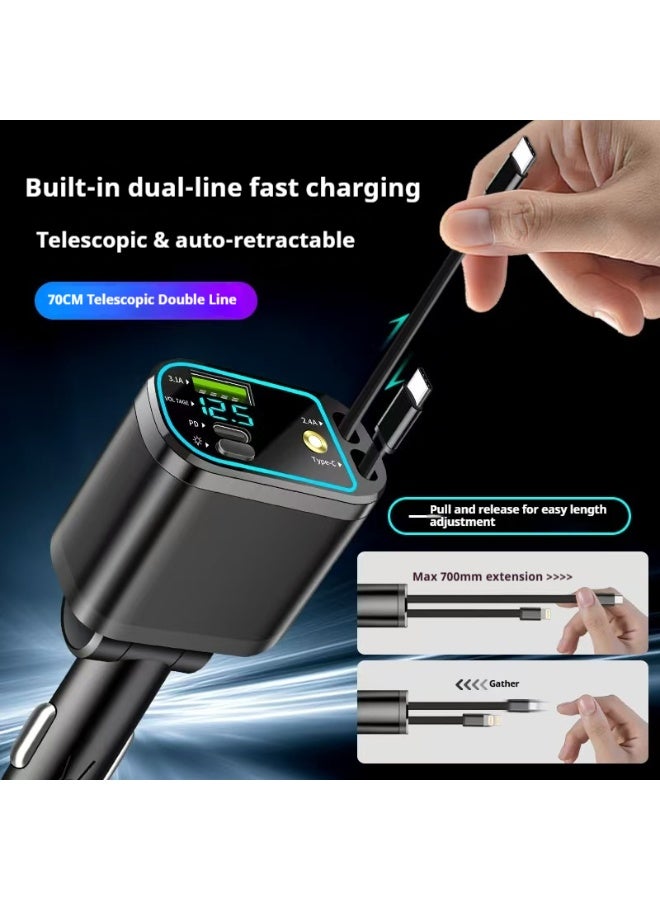 66W super fast car charger for Starlight Top 4 and a USB+PD retractable Type-C cable with digital voltage display of 12-24V are compatible with cars, sedans, Huawei, Samsung - Image 2