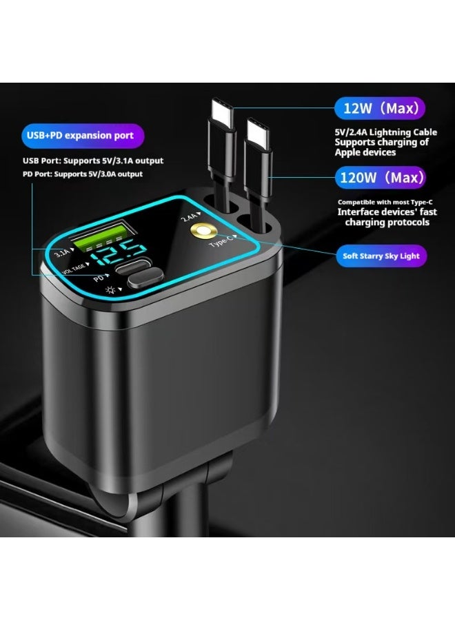 66W super fast car charger for Starlight Top 4 and a USB+PD retractable Type-C cable with digital voltage display of 12-24V are compatible with cars, sedans, Huawei, Samsung - Image 3