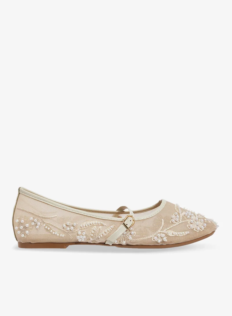 ELLA Mesh Ballet Flats With Detail Embroidery