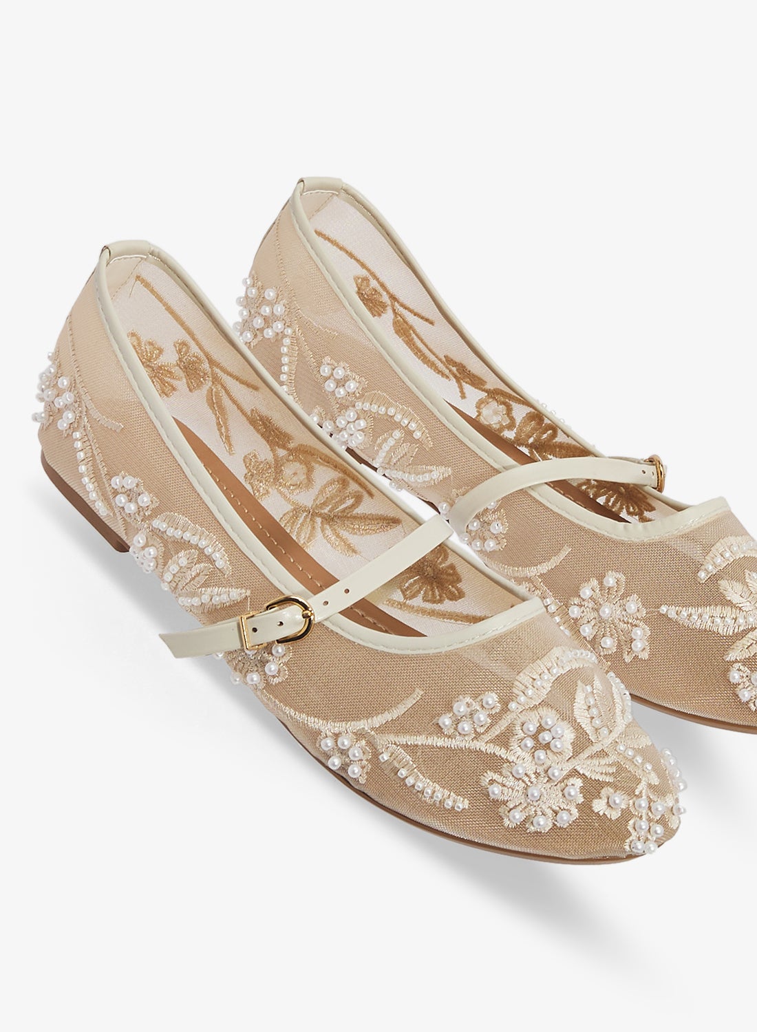 أحذية باليه شبكية بتطريز تفصيلي