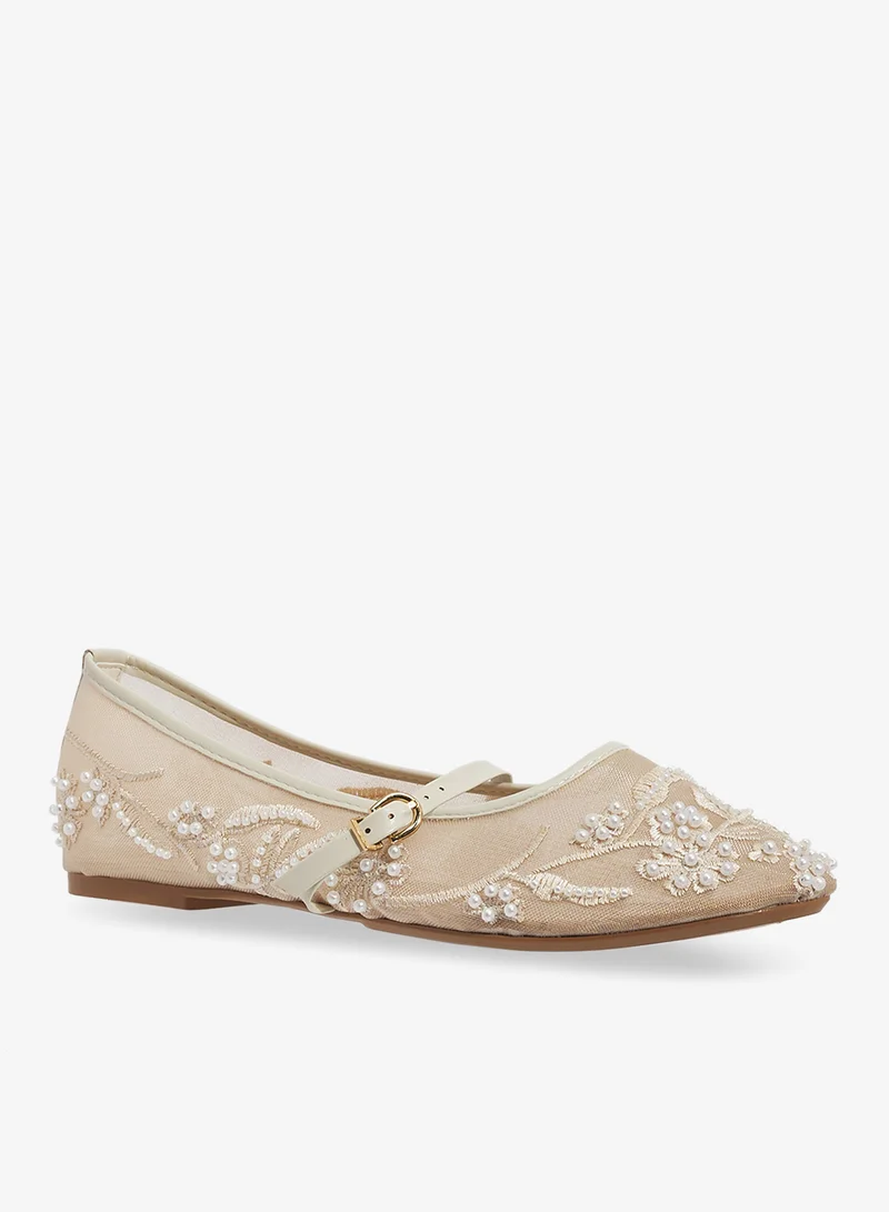 ELLA Mesh Ballet Flats With Detail Embroidery