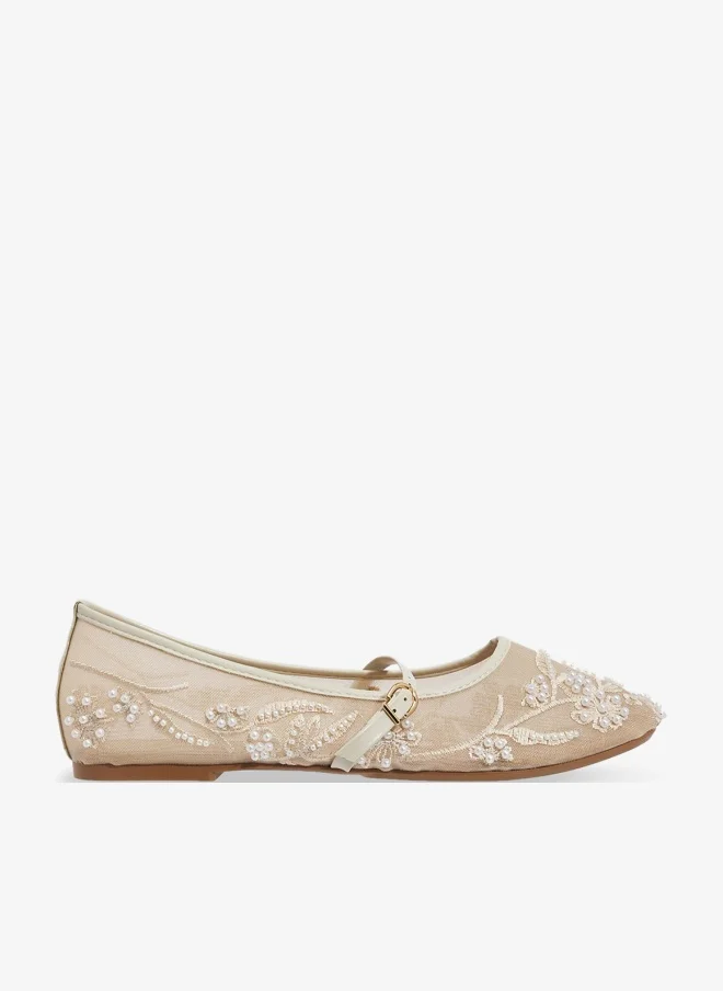 ELLA Mesh Ballet Flats With Detail Embroidery