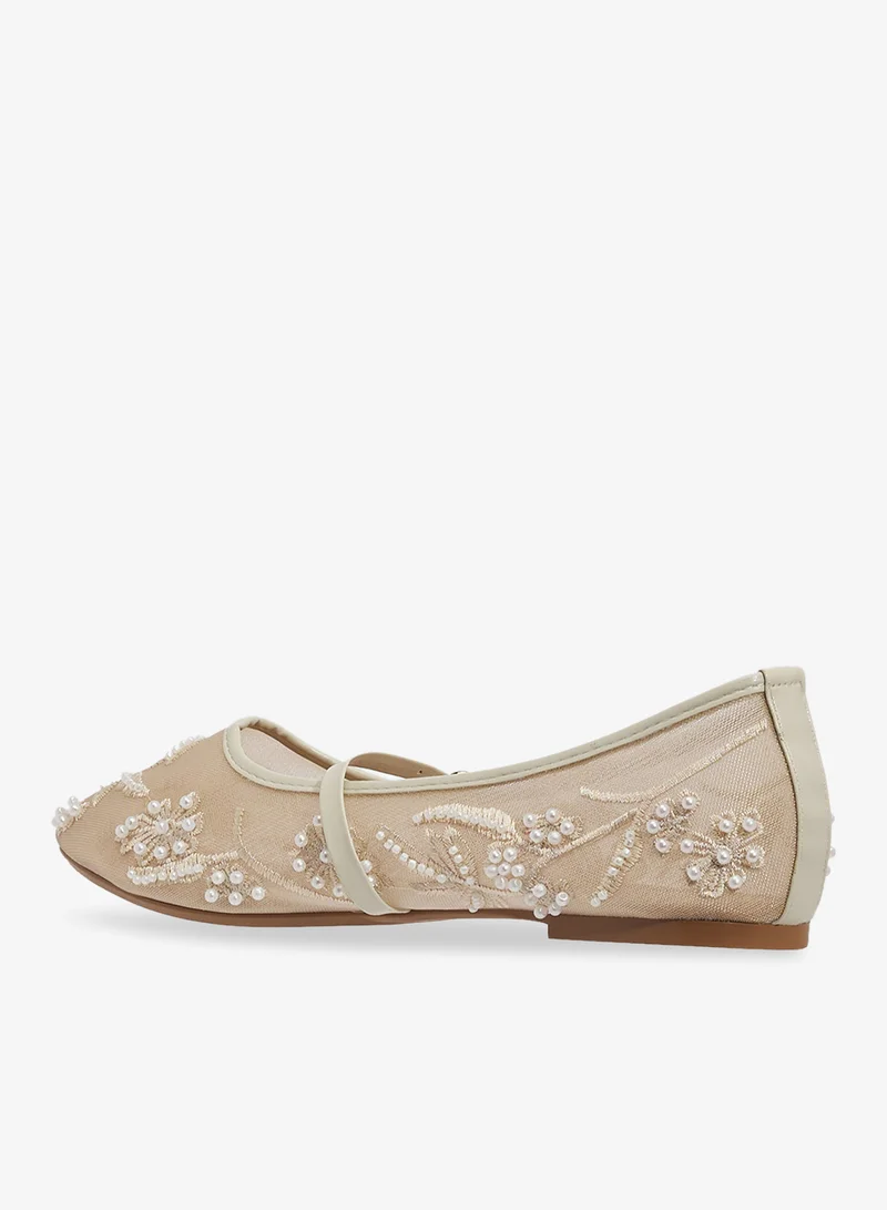 ELLA  Mesh Ballet Flats With Detail Embroidery for Women | Best Price UAE