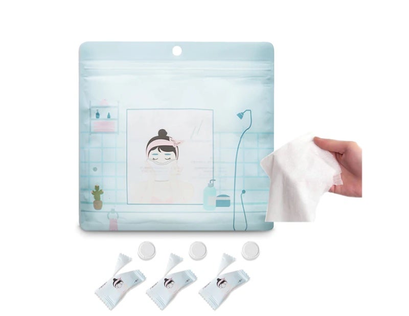 Compressed Towel: Blue Non-Woven Fabric - Space-Saving Disposable Towel for Outdoor Travel, Emergency Use and Personal Care - Image 1