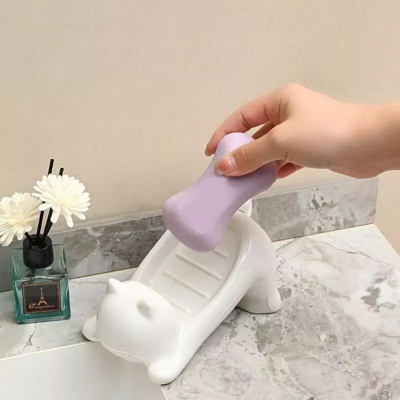 BLISSBORN Soap Holder for Kitchen Sink | Portable Plastic Double Desk Self Draining Cat Soap Dispenser | Soap Dish for Kitchen Bathroom, Wash Basin (Pack of 1) - Image 2