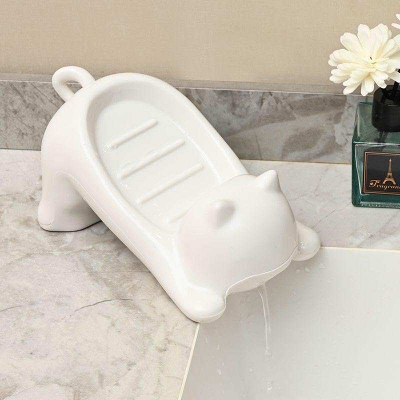 BLISSBORN Soap Holder for Kitchen Sink | Portable Plastic Double Desk Self Draining Cat Soap Dispenser | Soap Dish for Kitchen Bathroom, Wash Basin (Pack of 1) - Image 4