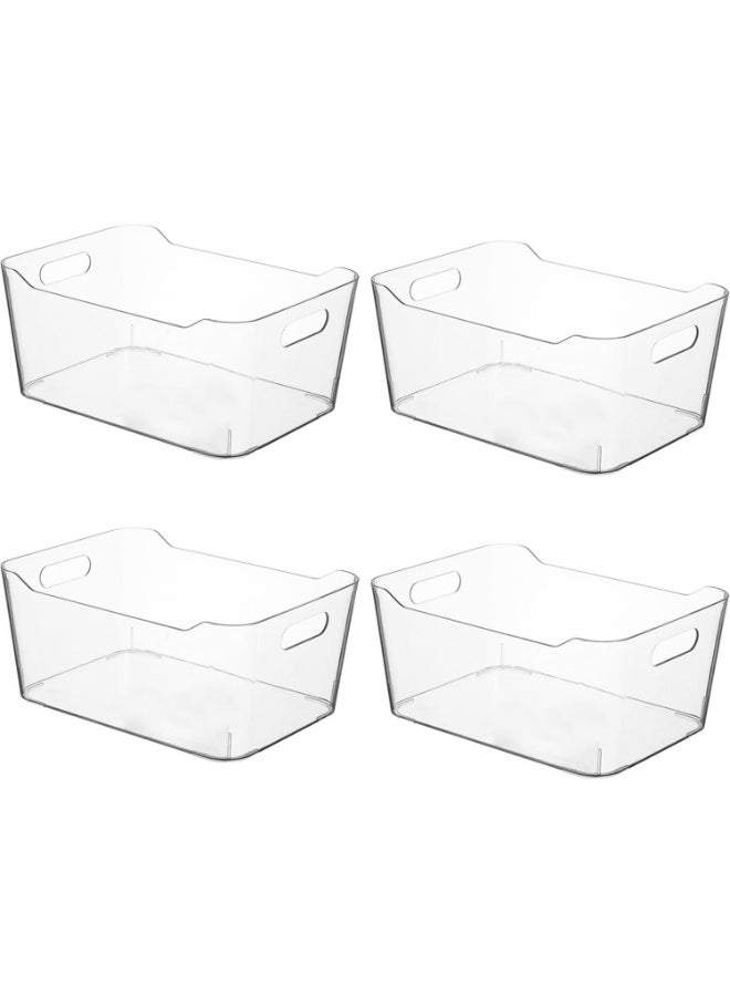 4 Pack Clear Stackable Storage Boxes with Handles, Pantry Organizer, Storage Containers and Organizer Bins, Multi-Use Bins for Home, Kitchen and Cabinet (Large - 4 Pack) - Image 1