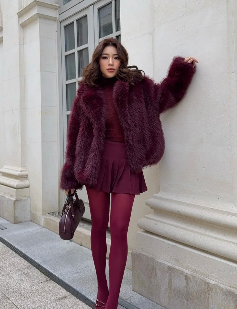 Yimoon Womens Faux Fur Coat Fluffy Jacket Long Sleeve Lapel Furry Warm Winter Shaggy Parka Short Coat with Pockets(WineRed-XL) - Image 4