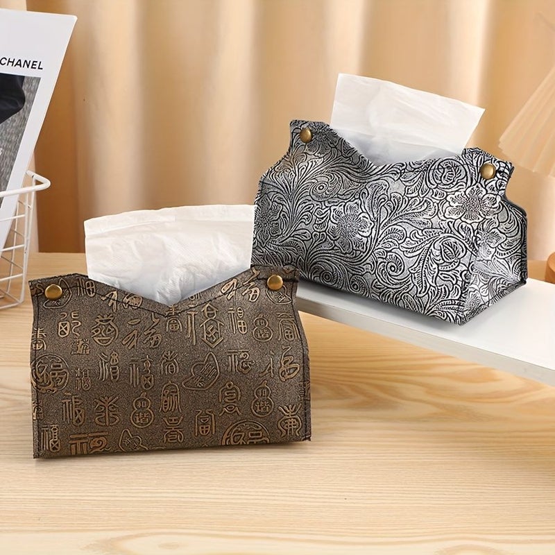 Golden Leather Creative Tissue Box for Home Living Room Bathroom - Image 1