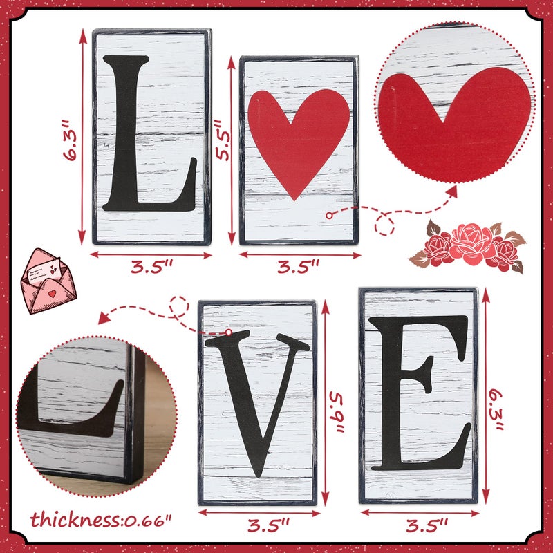 NEWLIGHTURE Valentine's Day D?cor 4 PCS Reversible St. Patrick's Day Wood Signs Tiered Tray Mantle Shelf D?cor for Valentine Farmhouse Heart Shamrocks Wood Blocks - Image 4