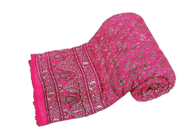 SVT Traditional Famous Jaipuri Beautiful Floral Print in Pink Jaipuri Rajai/Razai/Quilt Single/Single Bed Quilt/Comforter/AC Quilt/AC Comforter - Image 2