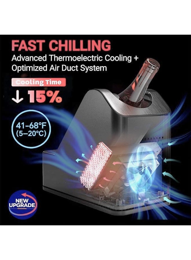 فيبارتي مبرد كهربائي احترافي للنبيذ والشمبانيا - مبرد زجاجة واحدة سعة 750 مل بدون ثلج مع تحكم رقمي في درجة الحرارة (0-20 درجة مئوية) | مبرد مكتبي محمول من الفولاذ المقاوم للصدأ للمنزل، والمركبات الترفيهية، واليخوت، وكهدية - Image 3