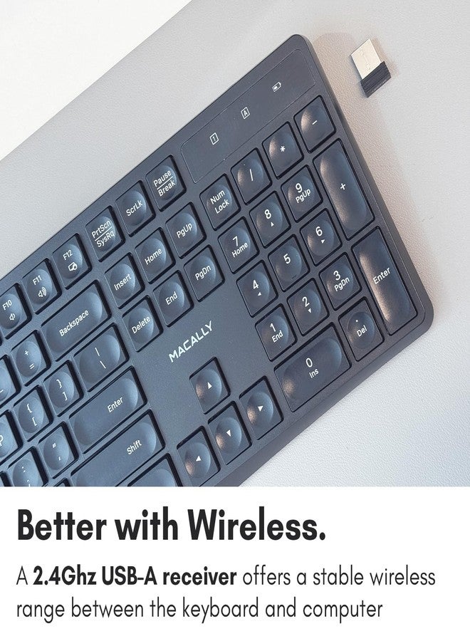 ماكالي لوحة مفاتيح ماكالي اللاسلكية | لوحة مفاتيح كمبيوتر 2.4 جيجاهرتز (حجم كامل، مفاتيح هادئة) كتابة مريحة طوال اليوم مع منفذ USB لاسلكي لأجهزة الكمبيوتر المحمولة، وأجهزة الكمبيوتر المكتبية، وأجهزة Surface، وأجهزة Chromebook، وأجهزة الكمبيوتر المحمولة - Image 3