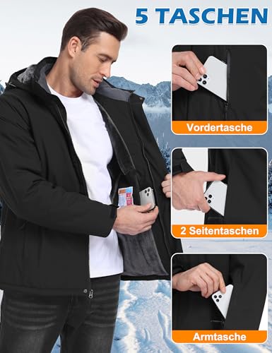 Zoofly Ski Jackets for Men Durable Windproof Winter Work Coat for Men with Pockets Motorcycle Jacket Ripstop Black 3XL - Image 4