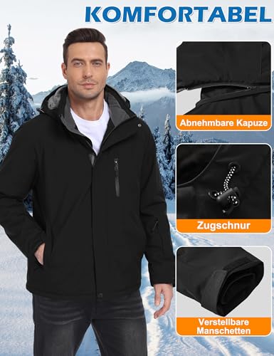 Zoofly Ski Jackets for Men Durable Windproof Winter Work Coat for Men with Pockets Motorcycle Jacket Ripstop Black 3XL - Image 5
