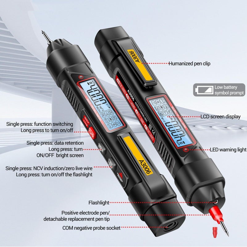 Pencil Digital Multimeter 4000 Counts AC DC Voltage Diode Tester Live Wire - Image 4