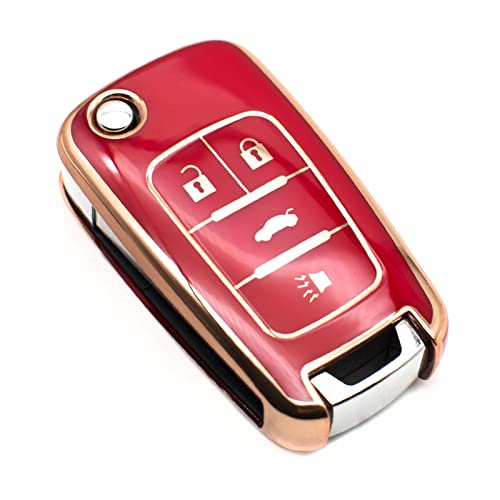 FEYOUN Key Fob Cover Compatible with Buick Encore Chevy Chevrolet Camaro Equinox Impala Sonic Trax GMC Terrain Flip 4 Buttons TPU Remote Keyless Key Fob Case Protection Shell Accessories Red - Image 1
