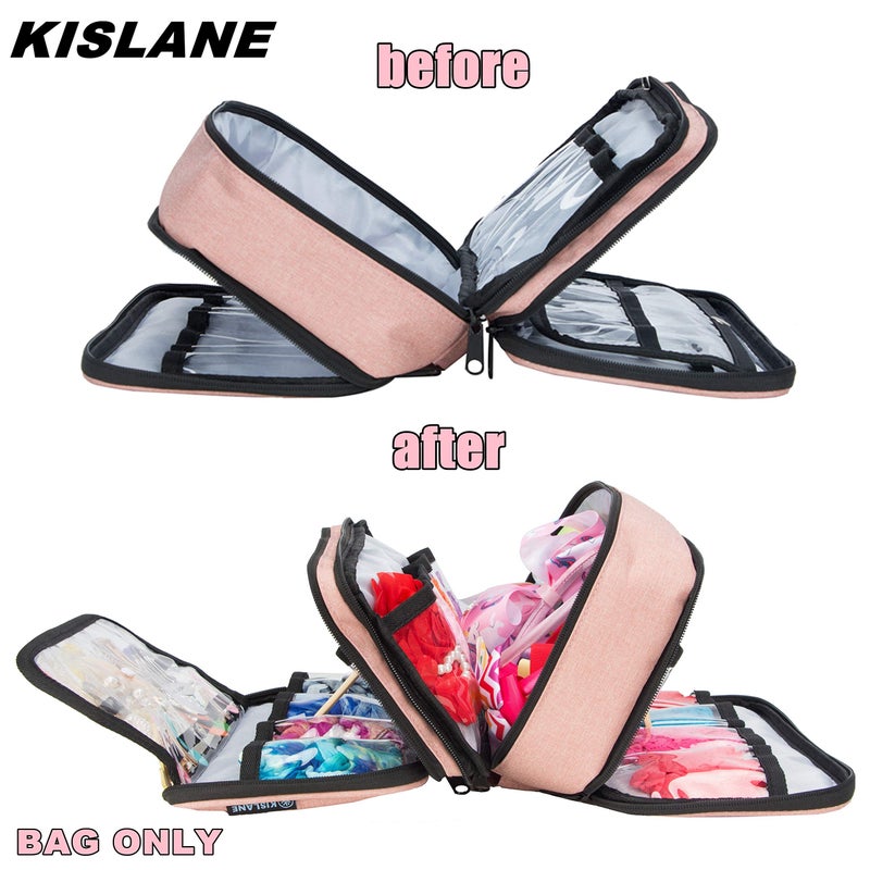 KISLANE Baby Girl Hair Accessories Storage Bag, Soft Headbands Holder, Barrette, Bows, Hair Ties, Pins, Clips Storage Bag for Girls, Baby Mittens Storage Travel Bag with Multi-Compartment - Image 2