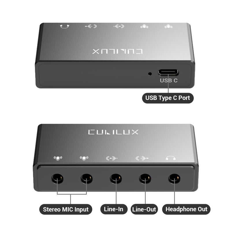 Cubilux CB5 USB Audio Interface for Recording, Streaming, Podcasting, USB to 3.5mm Sound Card with Stereo Microphone Input, Line-In, Line-Out & Headphone Jack for Monitors, Support Windows & Mac OS - Image 3