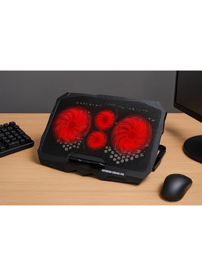 Laptop Cooling Pad with 4 Powerful 5.5W Fans – Colorful LED Lights, Quiet Performance, USB Port – Adjustable & Practical Design - Image 3