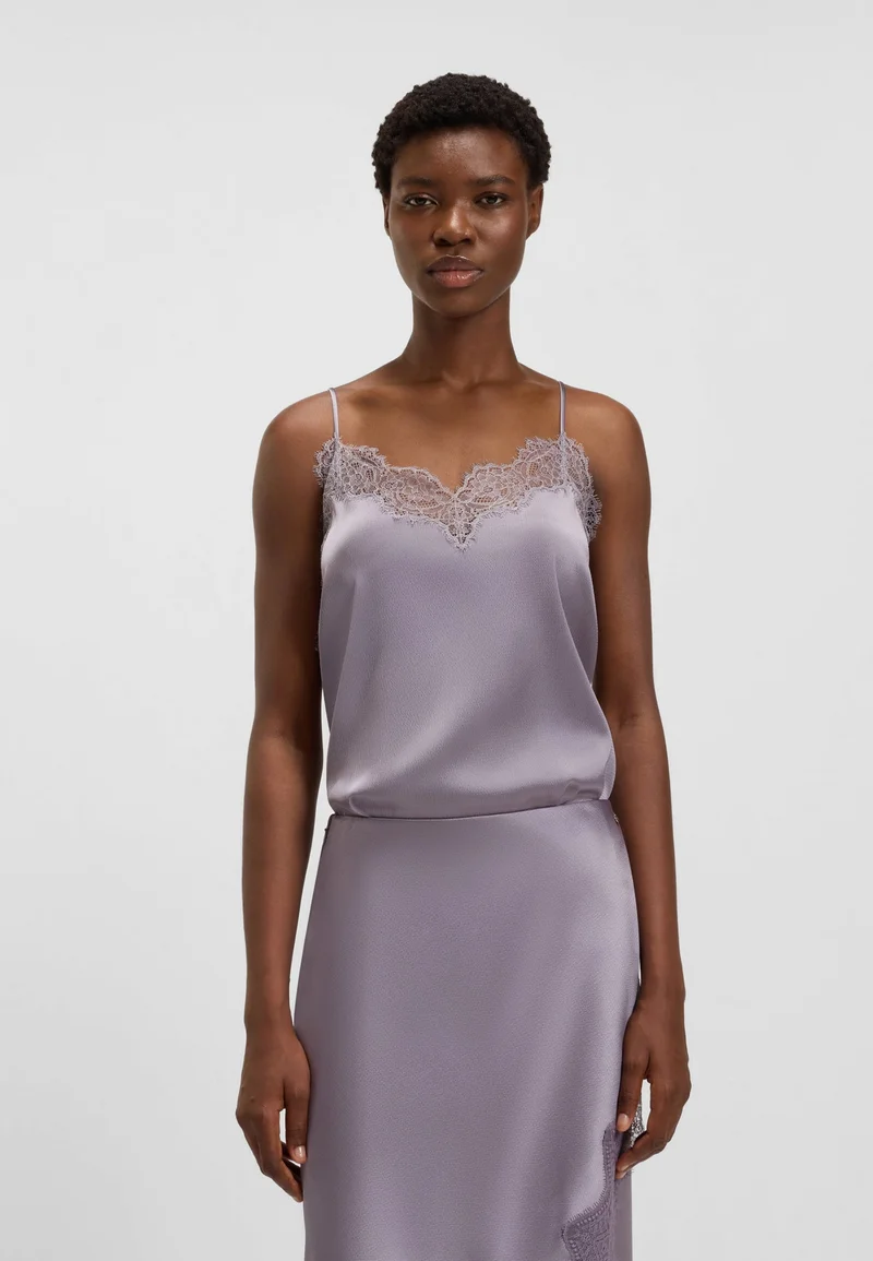 BOSS Satin camisole with lace details