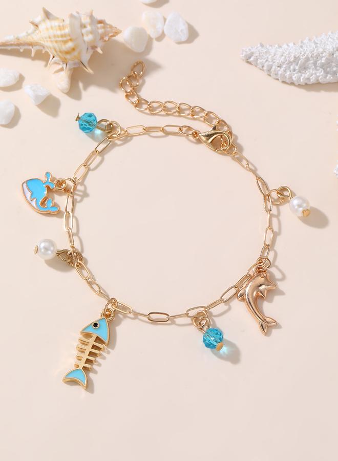 Take Two Blue Dolphin and Fishbone Charms Link Bracelet - Image 2