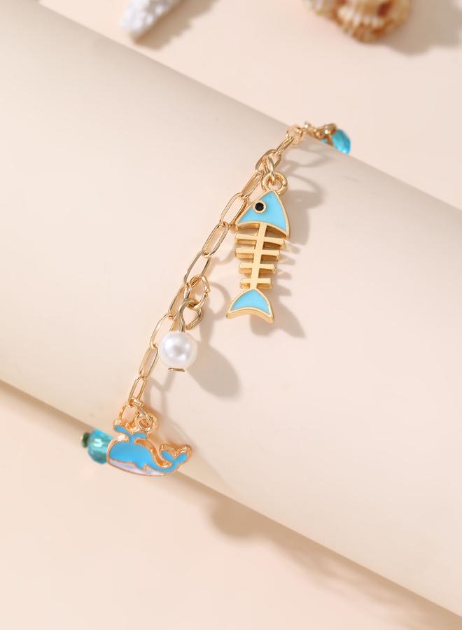 Take Two Blue Dolphin and Fishbone Charms Link Bracelet - Image 1