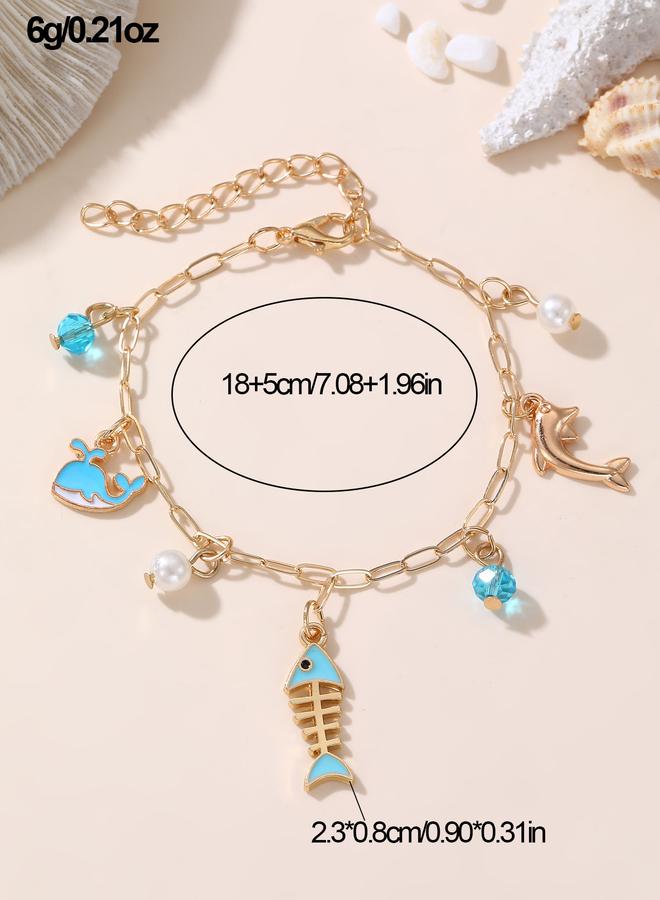 Take Two Blue Dolphin and Fishbone Charms Link Bracelet - Image 4