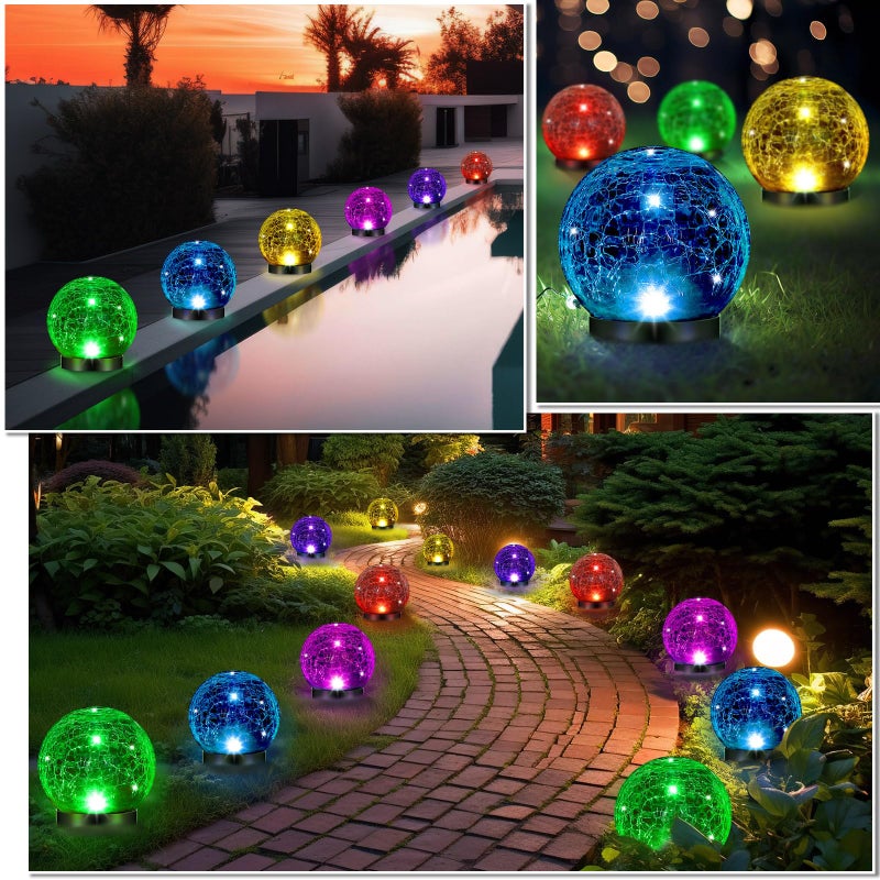 Glooglitter 6 Pcs Extra Large Solar Globes Lights Outdoor Cracked Glass Ball Solar Light Multi Color Pre Lit Crystal Waterproof Lawn Globes for Yard Landscape Garden Decor (4.72") - Image 2