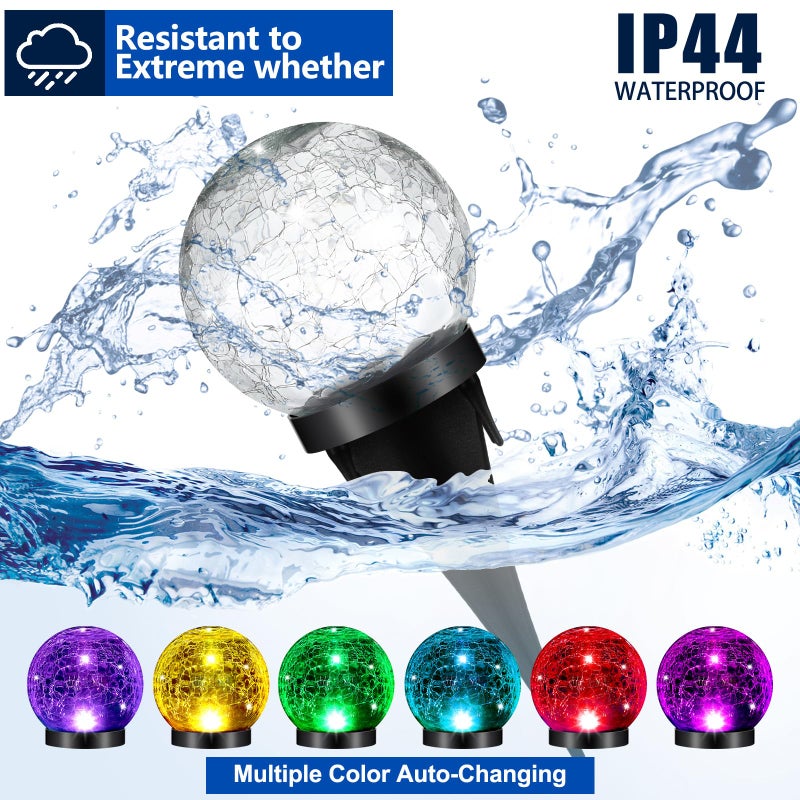 Glooglitter 6 Pcs Extra Large Solar Globes Lights Outdoor Cracked Glass Ball Solar Light Multi Color Pre Lit Crystal Waterproof Lawn Globes for Yard Landscape Garden Decor (4.72") - Image 3