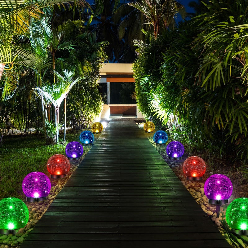 Glooglitter 6 Pcs Extra Large Solar Globes Lights Outdoor Cracked Glass Ball Solar Light Multi Color Pre Lit Crystal Waterproof Lawn Globes for Yard Landscape Garden Decor (4.72") - Image 4