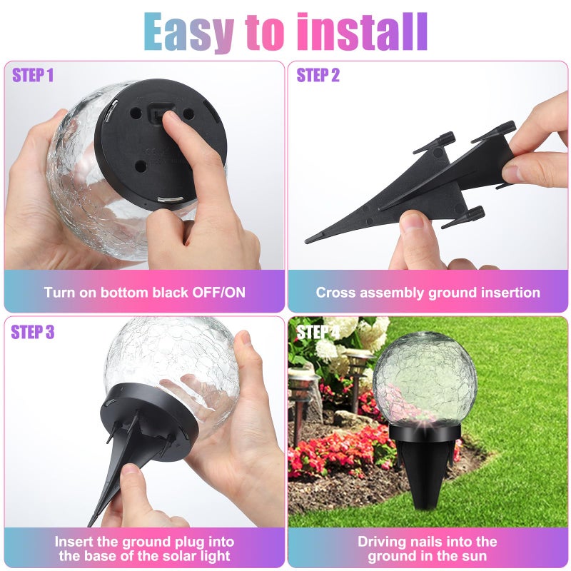 Glooglitter 6 Pcs Extra Large Solar Globes Lights Outdoor Cracked Glass Ball Solar Light Multi Color Pre Lit Crystal Waterproof Lawn Globes for Yard Landscape Garden Decor (4.72") - Image 5
