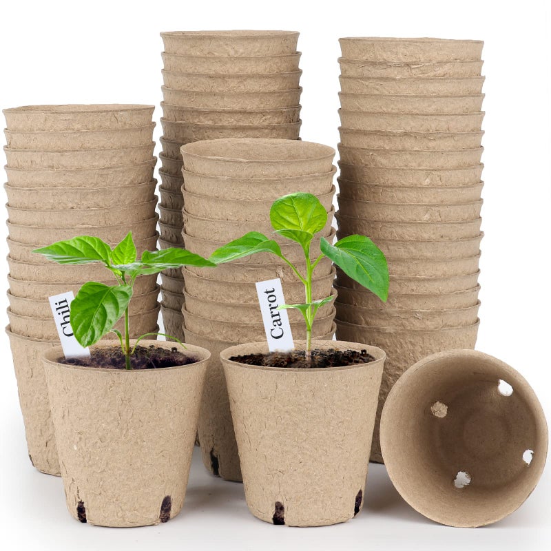 homenote Peat Pots, 60 Pcs 3.15 Inch Seed Starting Pots with Drainage Holes, Round Nursery Plant Pots with Bonus 20 Plant Labels - Image 1
