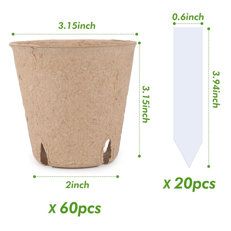 homenote Peat Pots, 60 Pcs 3.15 Inch Seed Starting Pots with Drainage Holes, Round Nursery Plant Pots with Bonus 20 Plant Labels - Image 3