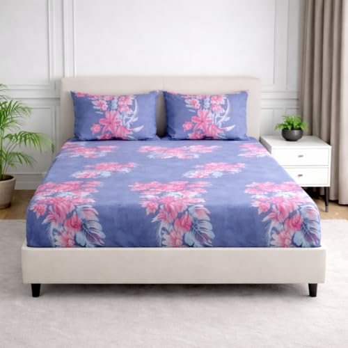 Nivasam Cotton Feel Glace Cotton Elastic Fitted Printed King Size Double Bed Bedsheet with 2 Pillow Cover(72"x78") 300-350 threadcount (Design5) - Image 1