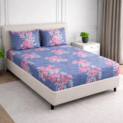 Nivasam Cotton Feel Glace Cotton Elastic Fitted Printed King Size Double Bed Bedsheet with 2 Pillow Cover(72"x78") 300-350 threadcount (Design5) - Image 2