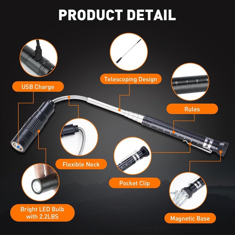 EGIFI Gifts for Him, Rechargeable Magnetic Pickup Tool, Telescoping Magnetic Flashlight Pick Up Tool, Christmas Stocking Stuffers for Men Adults, Cool Gadgets Birthday Gifts for Men, Husband, Boyfriend - Image 2