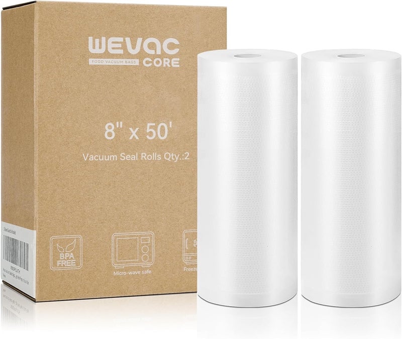 Wevac Vacuum Sealer Bags 8x50 Rolls 2 pack for Food Saver, Seal a Meal, Weston. Commercial Grade, BPA Free, Heavy Duty, Great for vac storage, Meal Prep or Sous Vide - Image 1