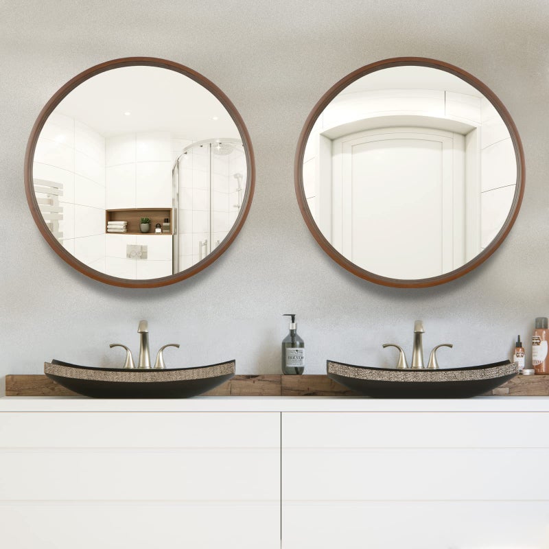WallBeyond Circle Mirror with Wood Frame, 28" Round Modern Decoration Large Home Decor Mirror for Bathroom Living Room Bedroom Entryway (28" Diameter, Walnut) - Image 5